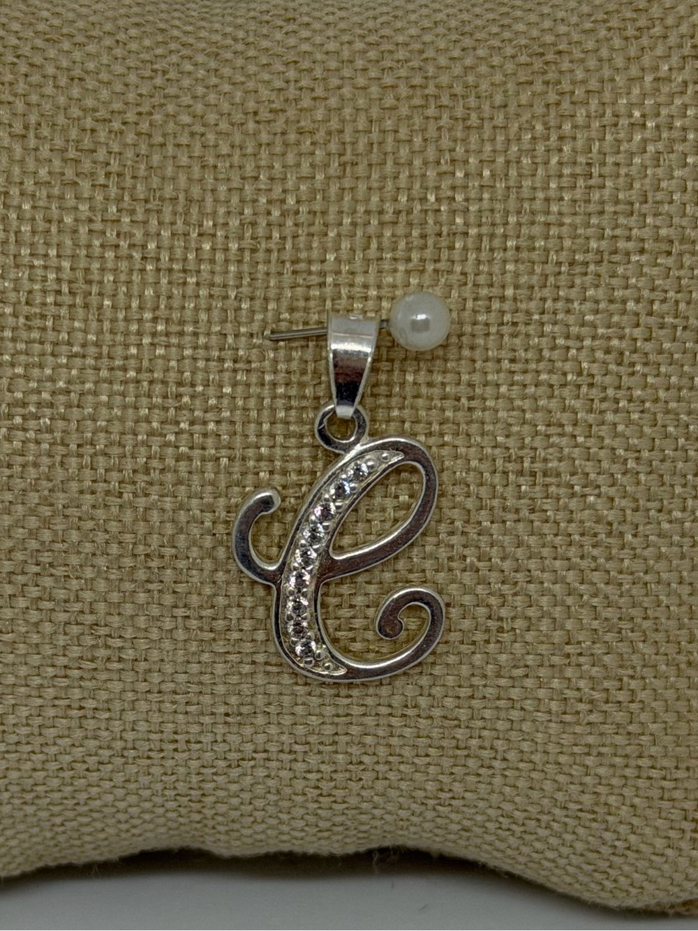 925 Sterling Silver CZ Script “C” Initial Pendant Charm